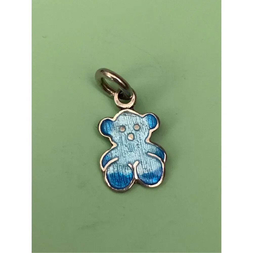 .925 Blue Vintage Teddy Bear Sterling Silver Jewelry Charm #bear #baby gift